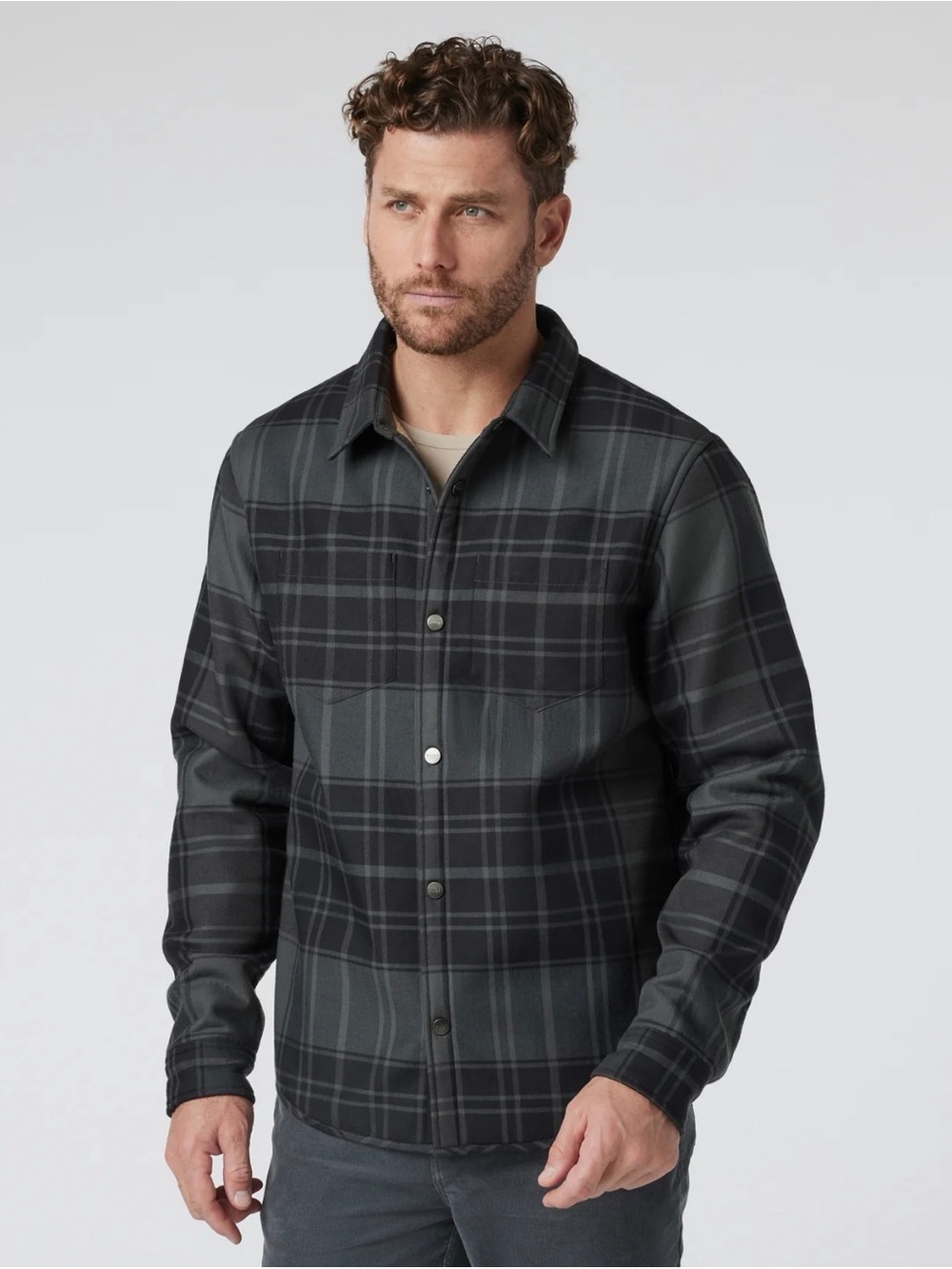 Vuori Coastside Shirt Jacket Men’s M Navy Blue Gray Plaid V246